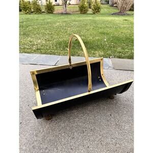 Vintage Fireplace Log Fire Wood Kindling Holder Basket tools brass metal 21x13”